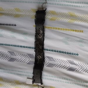 Beaded denim choker